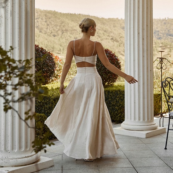 Free People X Dissh AISLE PEARL LINEN LONG SKIRT - Picture 3 of 12